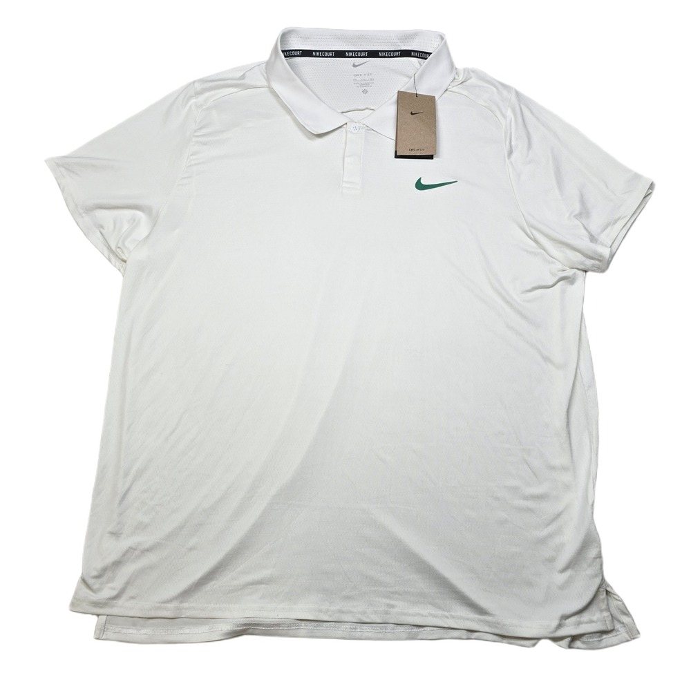 Nike Court Dri FIT‎ Tennis Polo Shirt Men's 2XL White Green Swoosh NEW